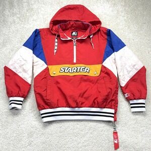 Starter Black Label Jacket Mens Medium Colorblock Hooded 1/4 Zip Pullover